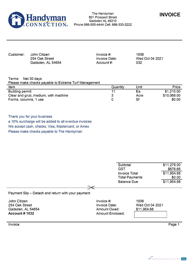 Download USA Handyman Home Service Company invoice template Photoshop template